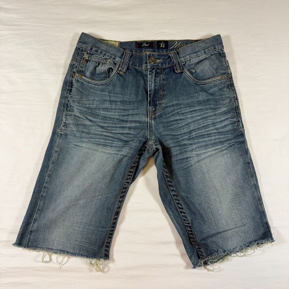 Marc Ecko Cut & Sew Denim Cutoff Shorts Men's W32 Boot Fit Embroidered